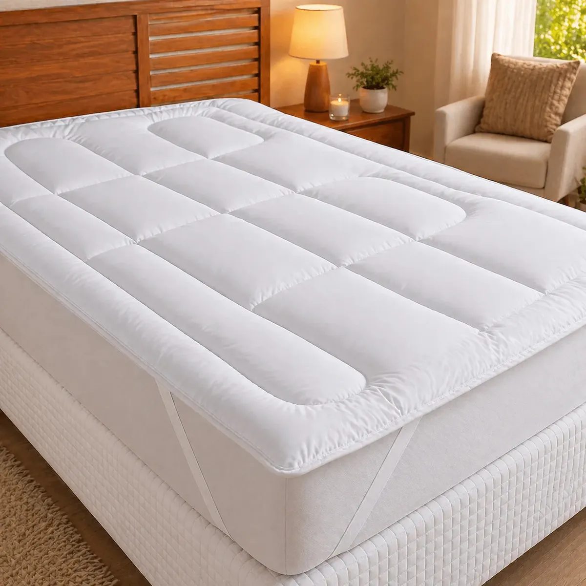 Pillow Top Casal C/ Elástico Algodão 400 Fios Protetor Cor Branco