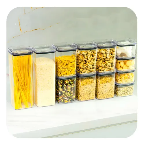 Kit 12 Potes Herméticos Porta Mantimentos Quadrado Cozinha Cor Transparente