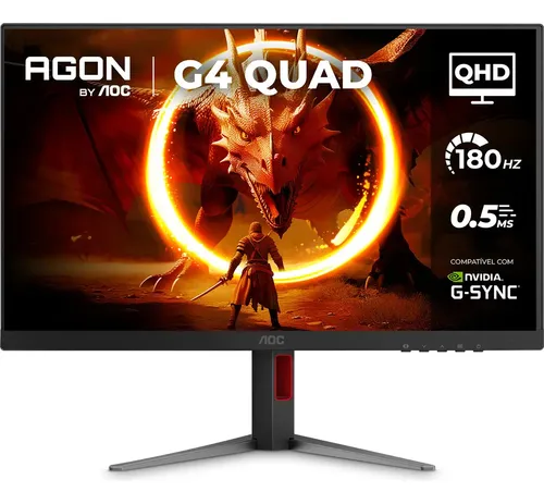 🔥Monitor Gamer AOC AGON QUAD 27" QHD 180Hz 0,5ms IPS HDR10 Base Ajustável Q27G4F Preto