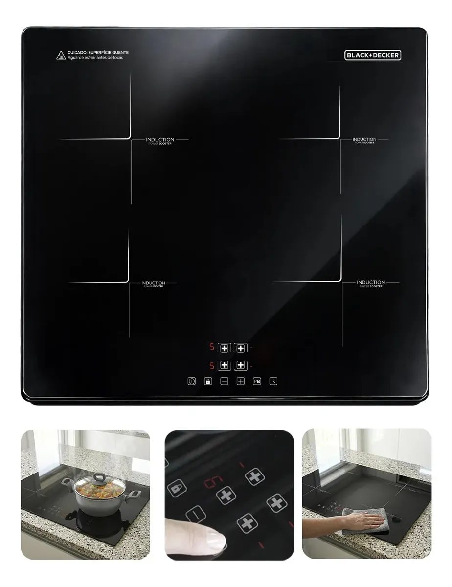 Cooktop de Indução Black+Decker 4 Bocas para Embutir com Power Booster