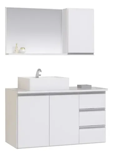 Conjunto De Banheiro Prisma 80cm Gabinete - Tampo Vidro