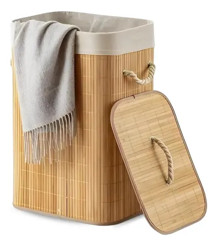Cesto Roupa Suja Bambu Retangular 60L