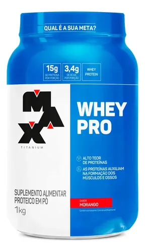 ✅ Whey Pro Max Titanium Morango 1kg