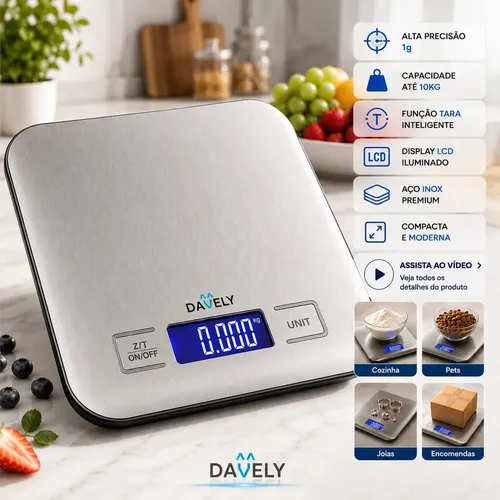 ✅ Balança Digital Cozinha Inox Davely