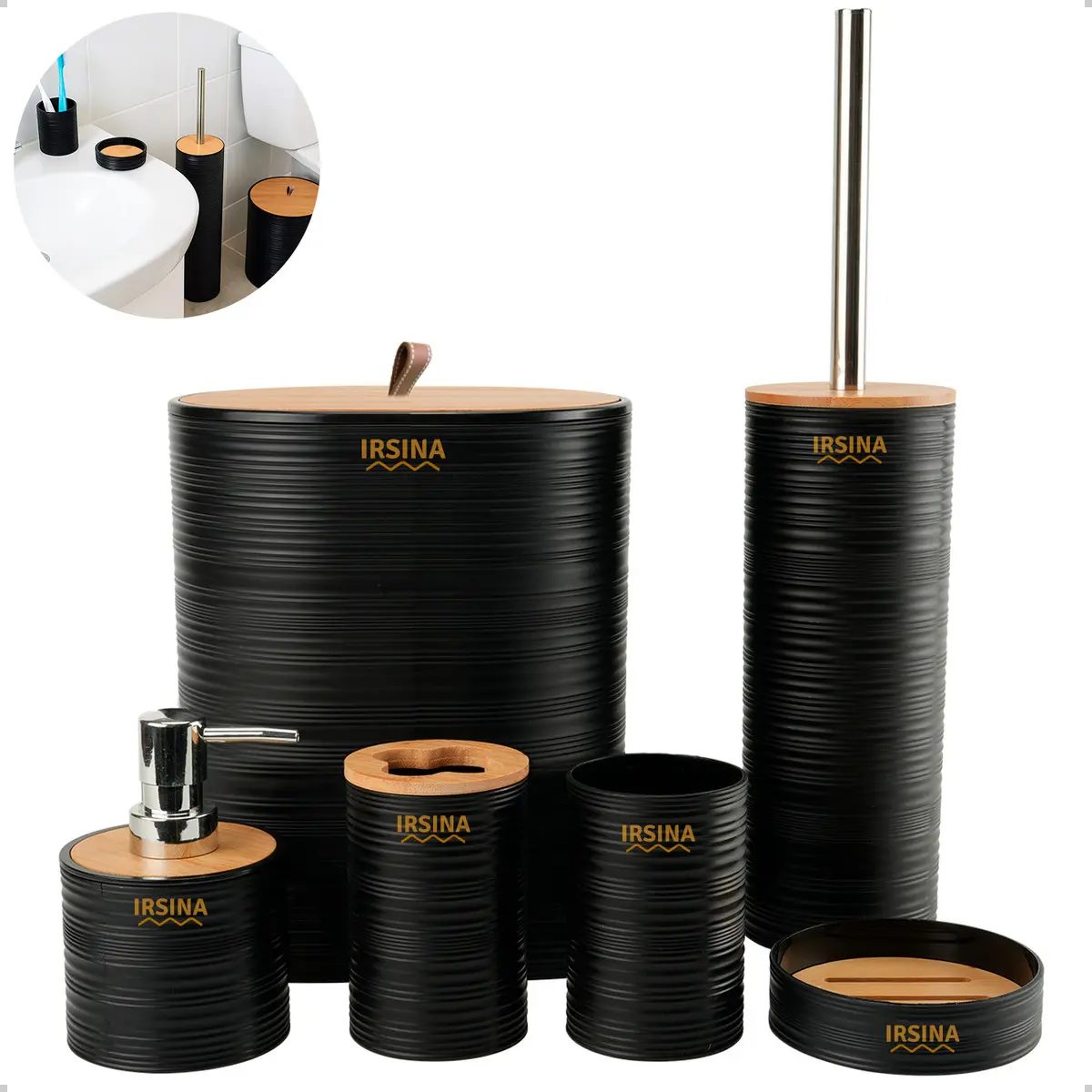 Kit Banheiro Bambu Preto Irsina