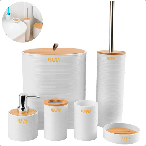 Kit Banheiro Conjunto De Acessórios Moderno Bambu