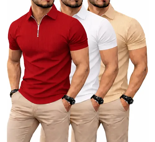 ✅ Kit 3 Polos Caneladas Masculinas
