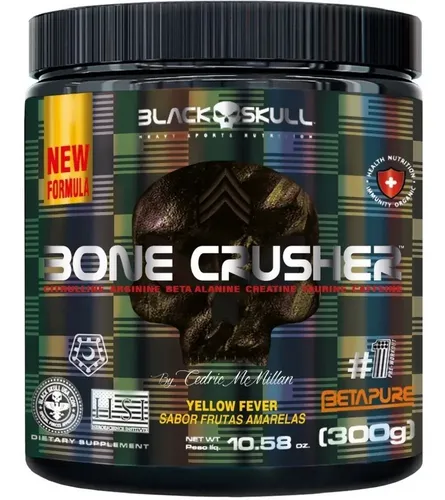 Pré-treino Bone Crusher 300g Black Skull Sabor Frutas Amarelas