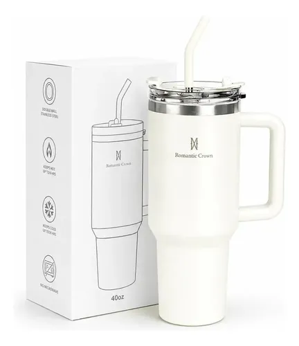 Copo Térmico Gigante 1,2l Inox Com Tampa E Inox Canudo Cor Branco Cor Pura / Material Fosc