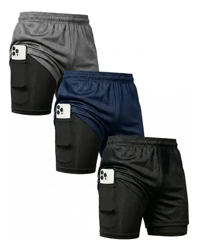 Kit com 3 Shorts 2 Em 1 Duplo Bolso