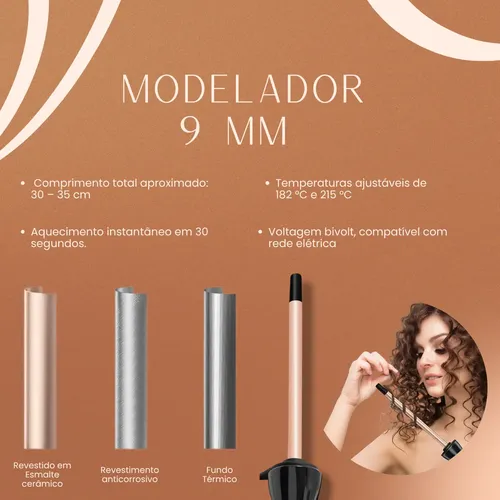 Hatteker Modelador de Barril Cerâmico 9mm Rose Cachos Definidos