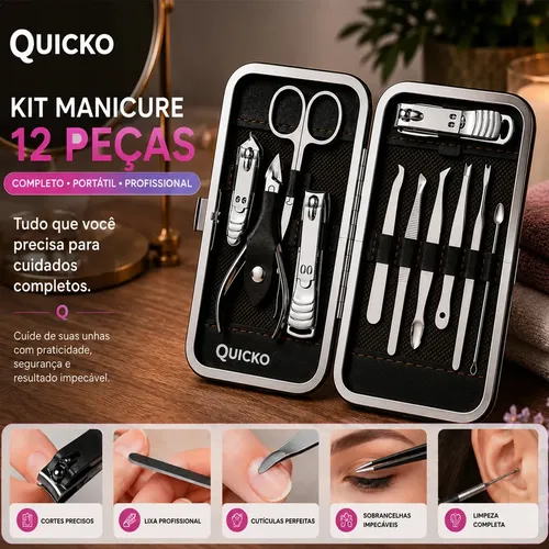 Kit Manicure Portátil Estojo Alicate Cortador De Unha 12 Pç