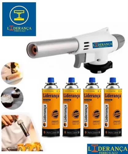 Kit Maçarico Portátil Automático com 4 Refis de Gás Butano