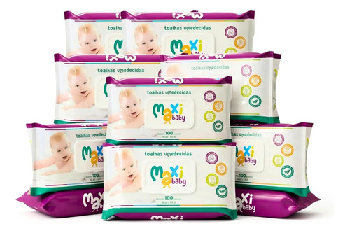 🔥 Lenços Umedecidos Bebê Kit 10 Maxi Baby 100 Un Cada 1000 Toalhas Umedecidas Hipoalergên