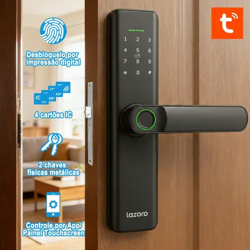 Fechadura Eletronica Digital Com Biometria Senha Kuanttum Delta pro Tuya Wi-fi