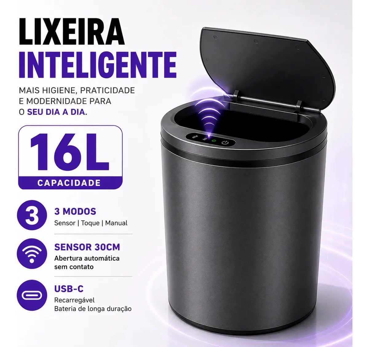 Lixeira Inteligente Sensor Automático 16L