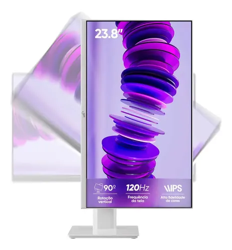 Monitor Get Pivot Slim Ips 23.8 Full Hd 120hz Para Programação E Escritório Branco 127/220