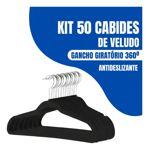 Kit com 50 Cabides Veludo Antideslizante