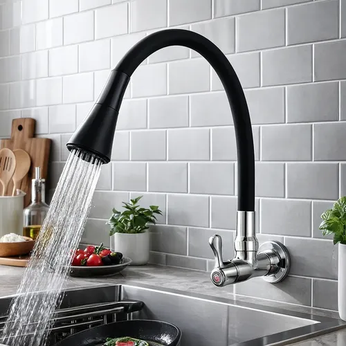 Torneira Gourmet Cozinha Pia Flexível Móvel 2 Jatos Parede Cor Preto