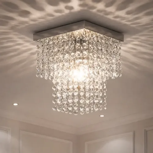 Lustre De Cristal Acrílico 20x20 Cm Bivolt Sala Quarto Luxo Prateado