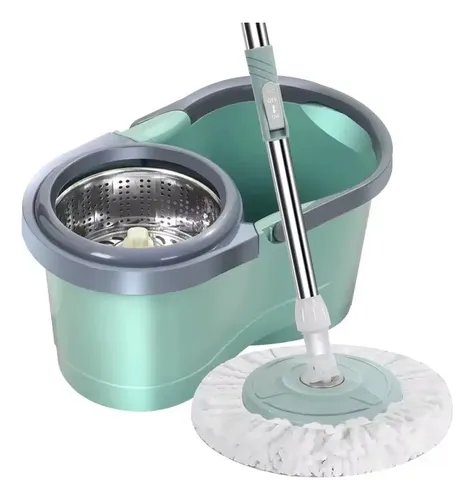 Mop Spin Limpeza 360 Giratório Cesto Em Inox 13 Litros Verde-claro