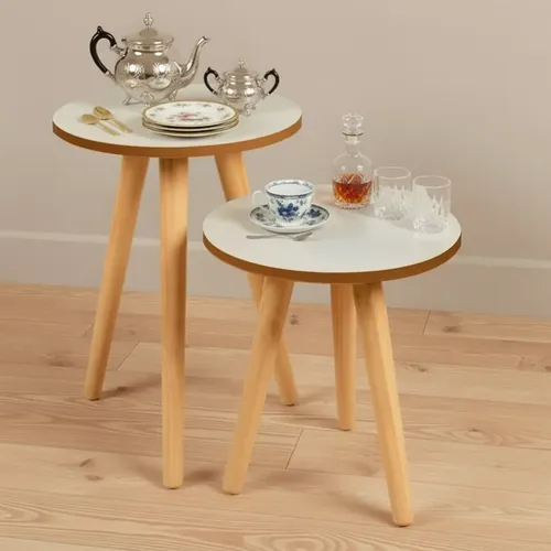 Mesa De Apoio Redonda Canto Pe Palito Porta Quadro Objetos Cor Off-white