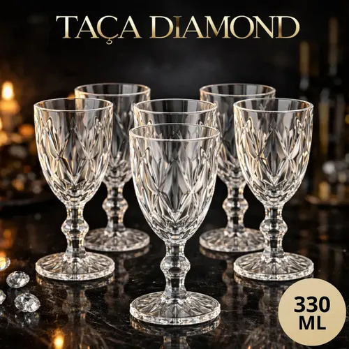 Kit 6 Taças Diamond 330ml Transparente