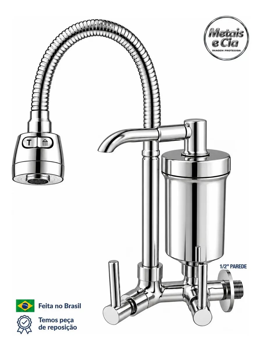 Torneira Com Filtro Gourmet Flexível Filtro Cozinha Parede