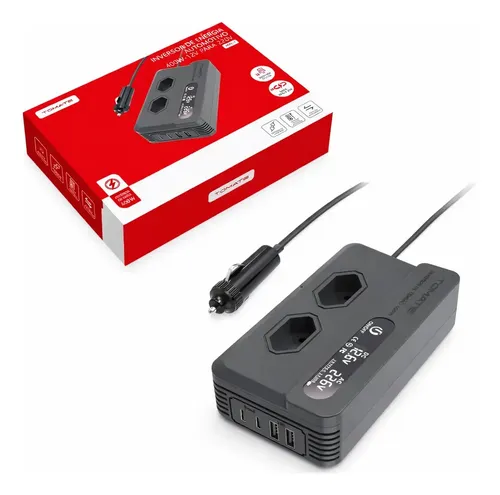 Inversor de Corrente Tomate 400W 12V para com Saída USB Tipo-C e Onda Senoidal Modificada