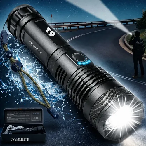 ✅ Lanterna Tática T9 LED Recarregável
