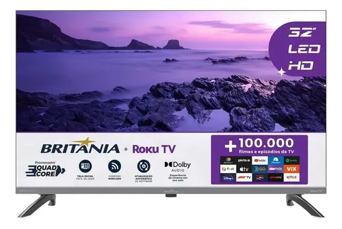 Smart Tv 32 Pol Hd Britânia Roku Tv Wi-fi Dolby Audio