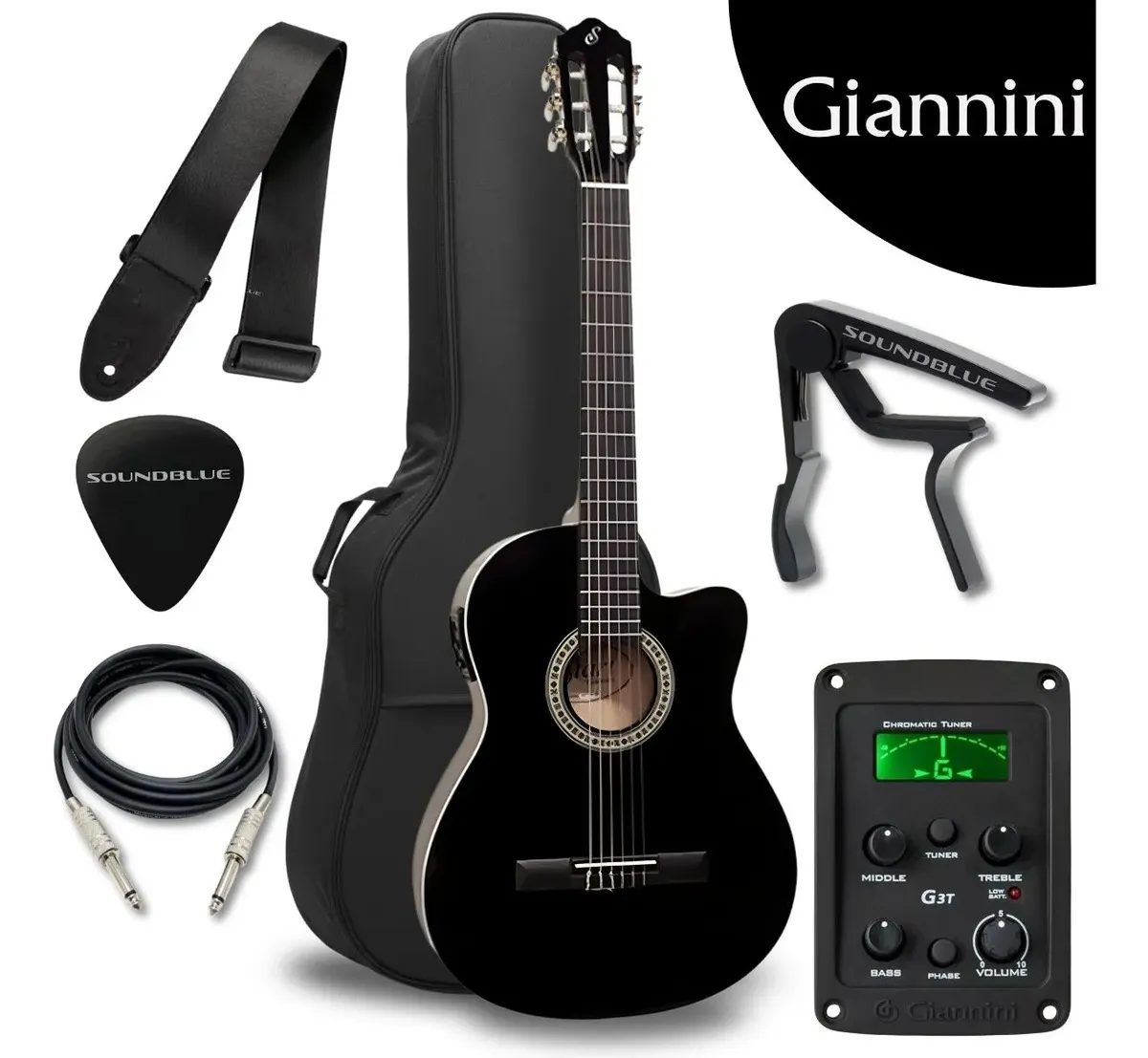 Kit Violão Giannini Eletroacústico Corda Nylon Destro Flat Cutaway
