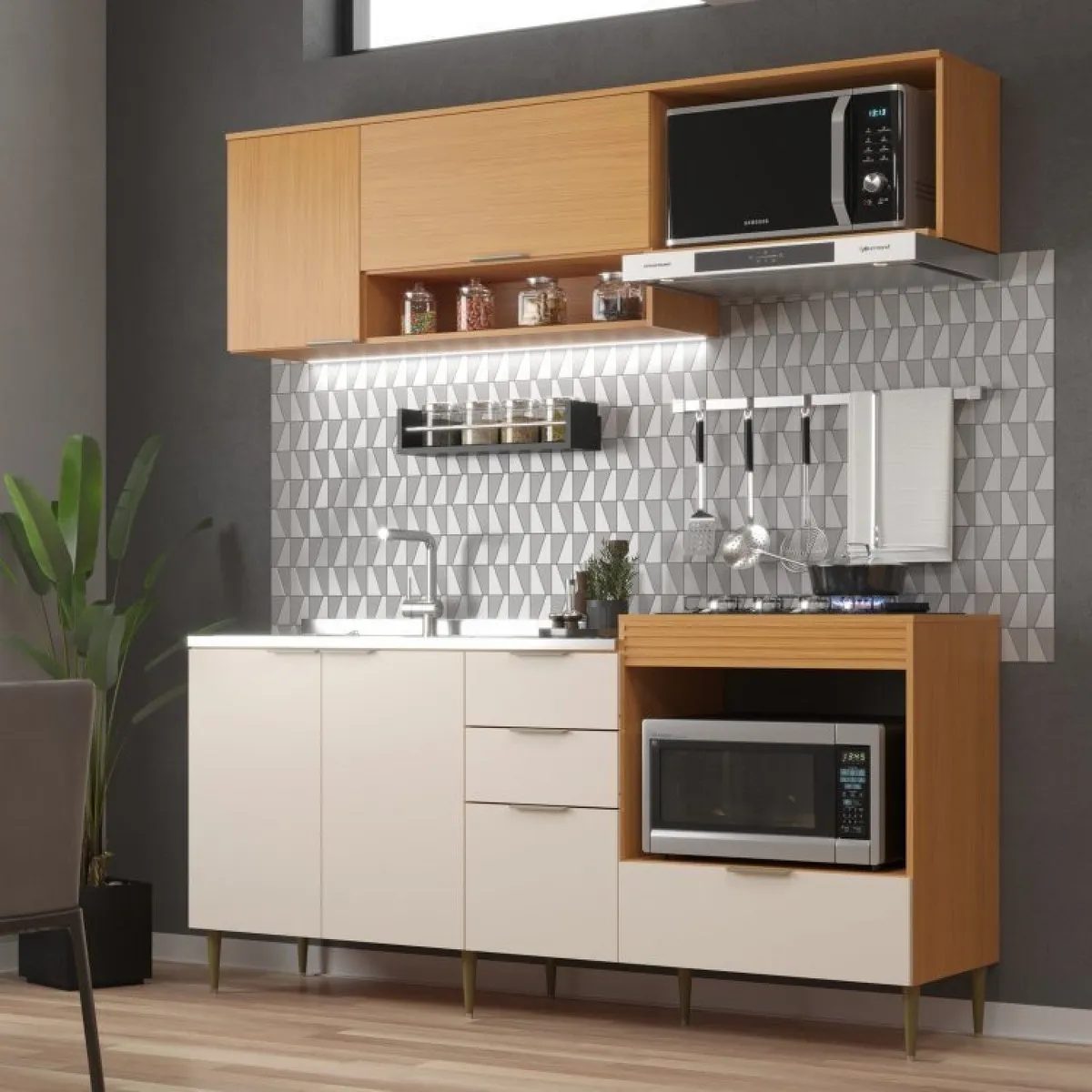 Cozinha Modulada 6 Portas E 2 Gavetas Alice Wt Angelin Preiun/off White