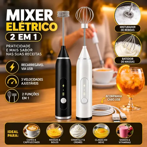 Mini Mixer Misturador De Bebidas Elétrico 2 Em 1 Portátil Recarregável