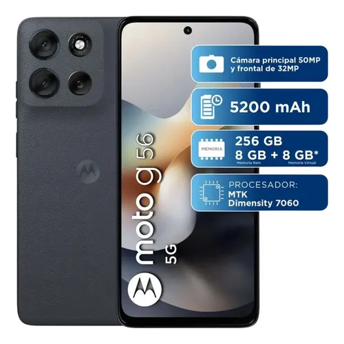 Smartphone Motorola Moto G56 5G 256GB — 8GB RAM + 16GB RAM Boost, Câmera 50MP, Grafite