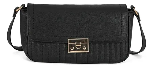 Bolsa Feminina Transversal Passeio Gash Pu Bs72942ga Preto Lisa Metal