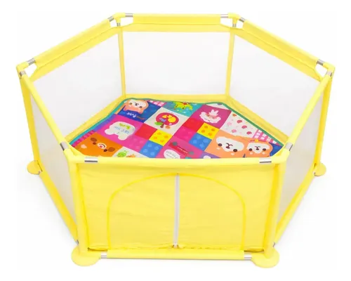 Cercadinho Bebê Rister Baby Portátil Grande + Tapete Amarelo