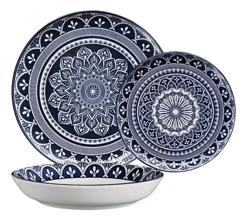 Aparelho De Jantar 18 Peças Flat Málaga Azul Cerâmica Oxford