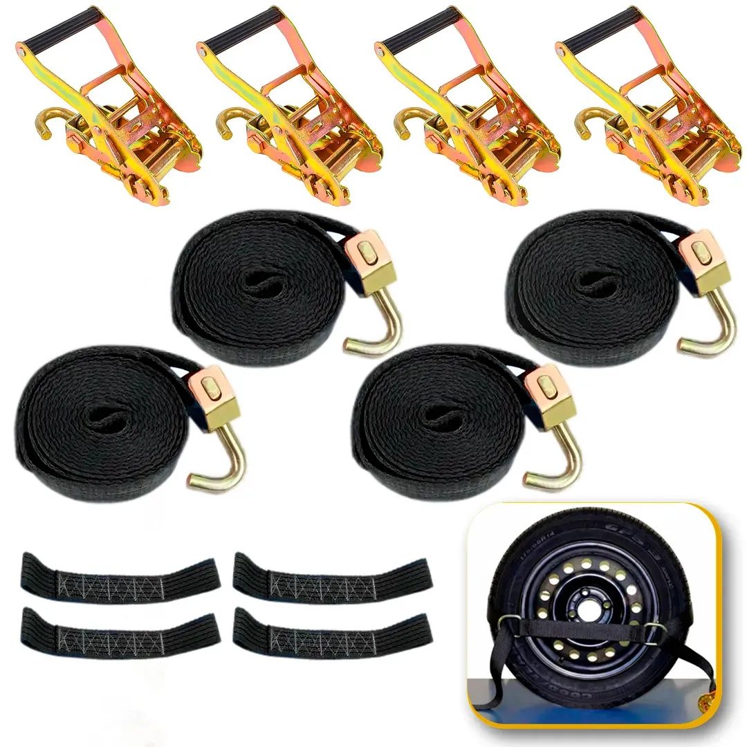 4x Kit Guincheiro Reboque Cegonha Completo Reforçado Cinta Catraca Alça\u002Fbarrigueira 3
