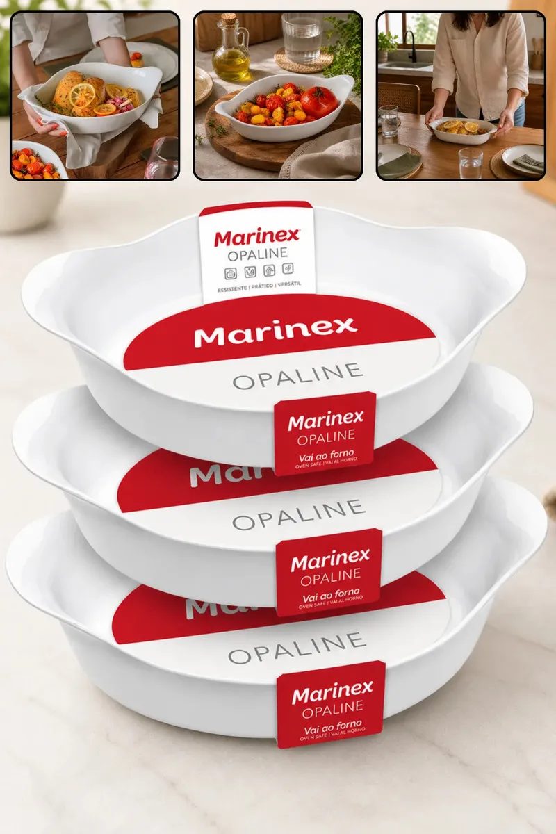 Kit 3 Travessas Marinex Opaline Oval 3 Tamanhos Forma De Vidro Temperado