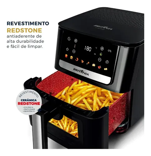 ✅ Air Fryer Britânia 6,5L 1700W 8 Funções com Painel Digital Redstone BAF65A