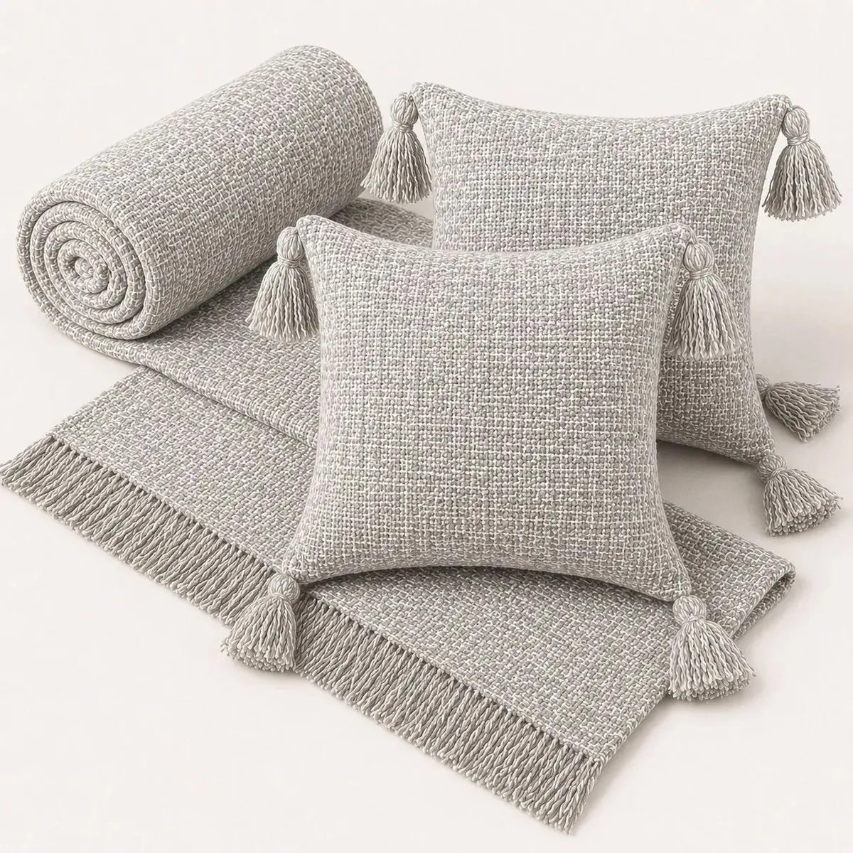 Kit Manta Para Sofá + 2 Capas De Almofada 45x45 Algodão Decoração