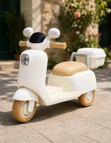 Moto Lambreta Elétrica Infantil Rosa Luz LED Bivolt Música Branca 127/220V Scooter Vespa P