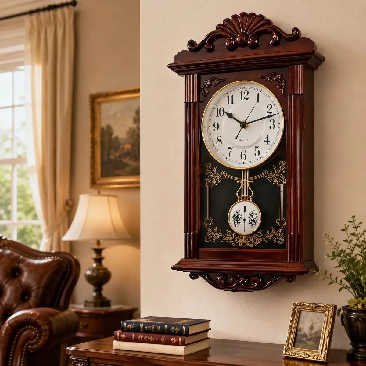 Relógio de Pêndulo Decorativo Marrom para Parede Retrô