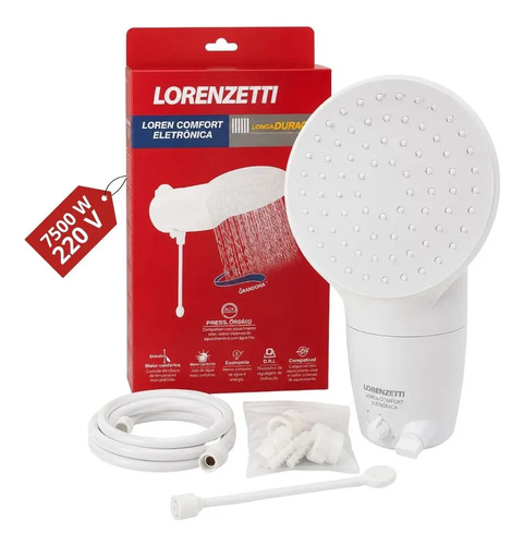 Chuveiro Ducha Loren Comfort Eletrônica Lorenzetti 7500w 220v Branco