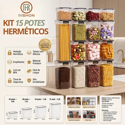 Kit 15 Potes Hermético