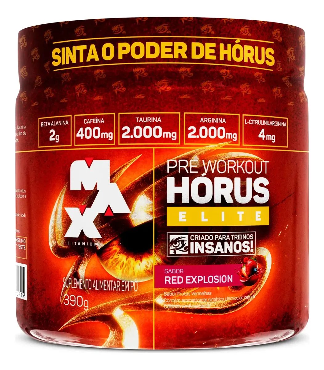 Hórus Elite 390g Pré Treino Max Titanium Pre Workout Frutas Vermelhas