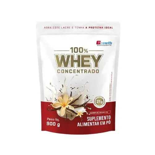 100% Whey Concentrado 900g Growth Supplements - 3 sabores