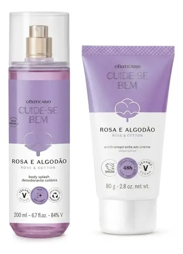 Combo Cuide-se Bem Rosa E Algodão: Body Splash 200ml + Antitranspirante