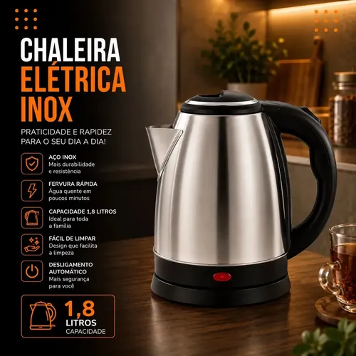 Chaleira Elétrica Hold On 2L em Inox com Desligamento Automático